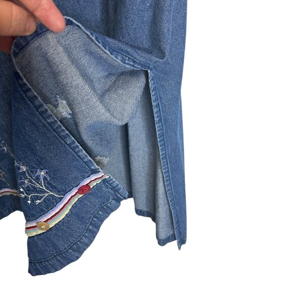 Vanity Fair Vintage Blue Denim Sleeveless Midi Dress Sz 18 Floral Embroidery - Picture 6 of 8